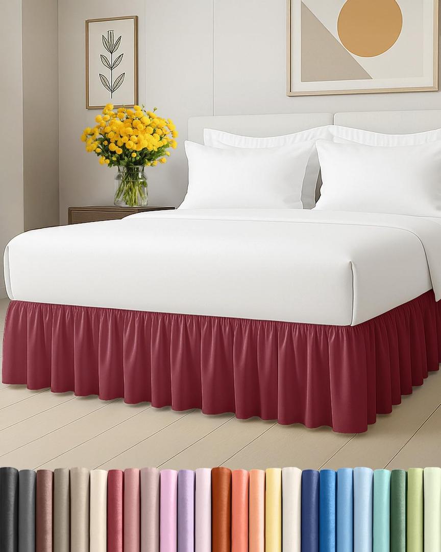 Bedskirt Full Size Ruffle - 18 inch Drop Dust Ruffle Bed Skirt with Platform - Ultra-Soft, Easy Fit, Premium Hotel Quality - Wrinkle Free & Fade Resistant - for Women, Men, Kids and Teens - Burgundy