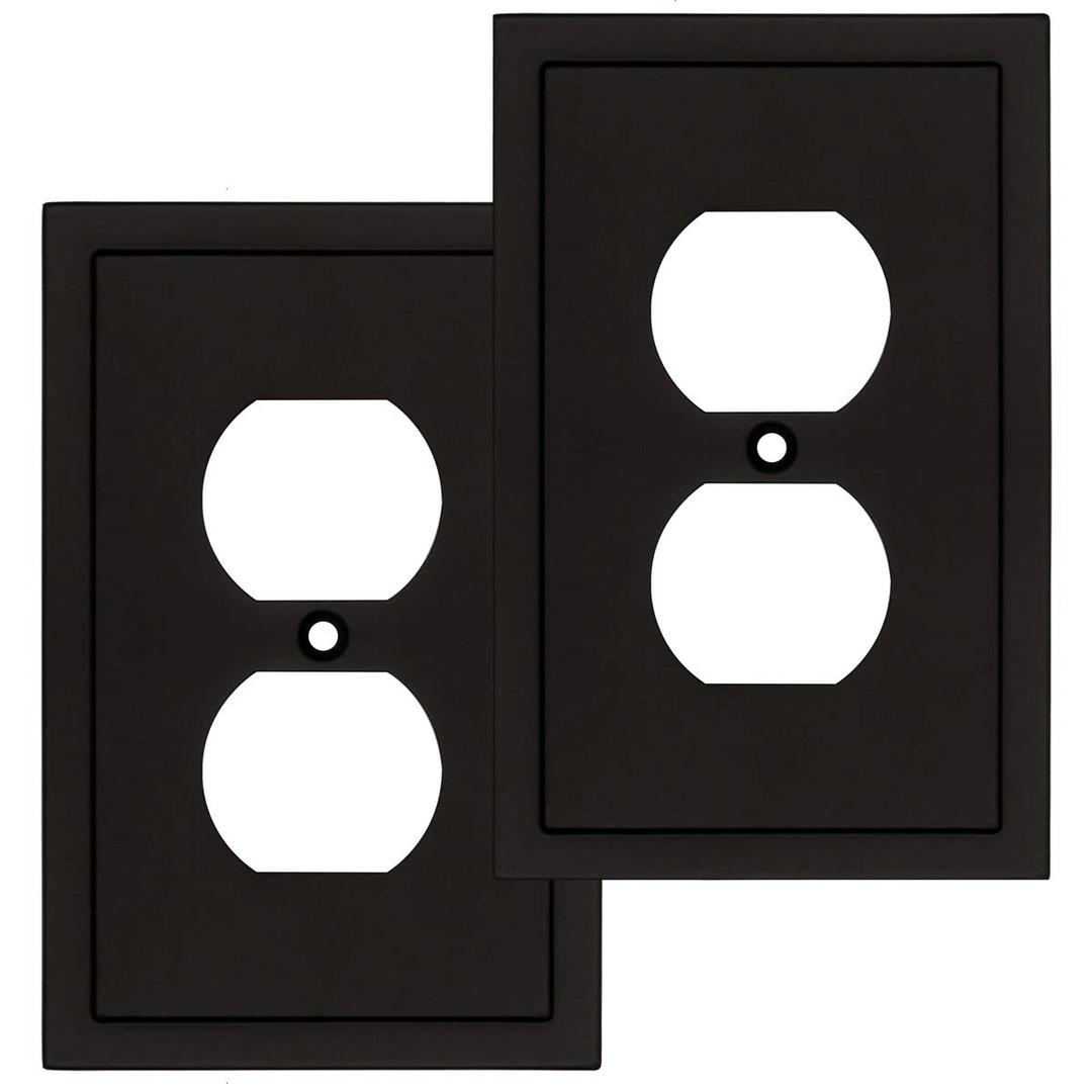 Henne Bery Modern Edge Decorative Wall Plate Switch Plate Outlet Cover, Durable Solid Zinc Alloy (Single Duplex 2PK, Matte Black)
