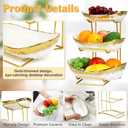 3 Tier Fruit Bowl for Kitchen Counter, Gold Trim Ceramic Fruit Stand Basket for Countertop, Fruit Rack with Thickened Metal Holder, Vegetable Bowl Dessert Nuts Bread Candy Storage (Gold Trim)