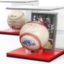 NIUBEE Baseball Display Stand and Card Holder, Acrylic Baseball Stand with Red Base, Suitable for Golf Ball, Softball, Tennis Ball (2-Pack)
