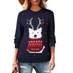 Pink Queen Women's 2025 Ugly Christmas Sweater Long Sleeve Knitted Pullove Xmas Jumpers Tops (Large, Fox)