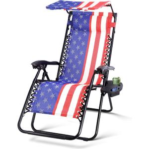 Colorsoul Zero Gravity Chair, Folding Outdoor Recliner, Adjustable Patio Lounge Chair with Canopy Shade, Side Cup Holder Tray, Removable Headrest, for Lawn, Beach, Support 400lbs, (American Flag), Single Pack