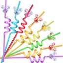 24 Glitter Mouse Ear Party Favors Reusable Drinking Straws 6 Designs Great for Theme Birthday Oh Twodles Theme Party Supplies with 2 Cleaning Brushes