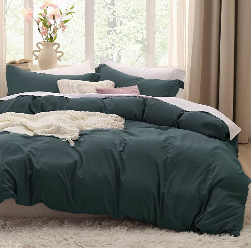 Bedsure Forest Green Duvet Cover Full Size - 3 Pieces Prewashed Extra Soft Cotton-Like Polyester Bedding Set, Includes 1 Duvet Cover 80x90 Inches with Zipper Closure & 2 Pillow Shams, No Comforter