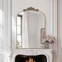 Arched Wall Mirror, Vintage Carved Bathroom Mirror 24" x 36" Bronze Antique Metal Frame Wall Mirror for Bedroom, Living Room, Entryway, Fireplace, Hallway