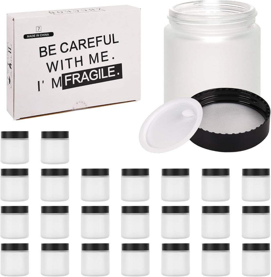 Glass Jars with Lids -Small Empty Cosmetic Containers for Making Candles andLotions, Creams, Balmss and DIY Crafts 24 Pack, 1oz/2oz/4oz) (Clear Frosted, 4oz)