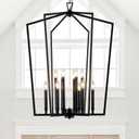Vezzio Modern Large Black Lantern Foyer Entryway Chandelier | D30 Inch Modern Industrial 12-Light Pendant Light for High Ceiling, Dining Room, Kitchen Island, Hallway, Staircase