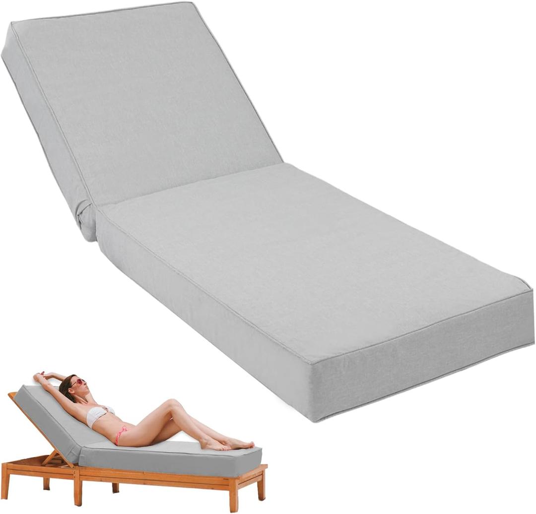 Outdoor Chaise Lounge Cushion 80"x26"x5.9", Waterproof 5.9" Extra Thickness Lounge Cushion with Removable Cover, Patio Lounge Chair Cushions for Outdoor Furniture, Light Gray (1 Pack-80x26x5.9 Inches)