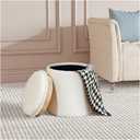 PINPLUS Round Storage Ottoman Boucle Ottoman with Tray, Teddy Velvet Footstool Cube for Living Room, Bedroom, Dorm 13.4"x13.4"x15" (White)