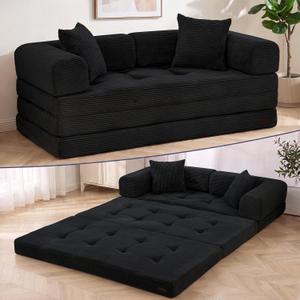 MAXYOYO Convertible Sofa Bed, Boneless Futon Couch Floor Sofa, Black, Loveseat