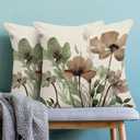 Floral Pillow Covers 18x18 Set of 2, Brown Green Chinoiserie Flower Leaves Outdoor Throw Pillows Spring Summer Farmhouse Cushion Case Decorations for Home Couch