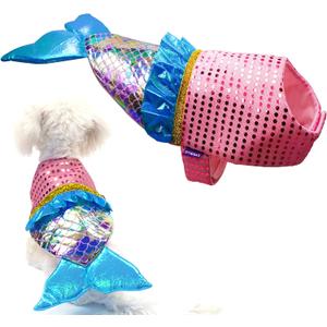 cyeollo Dog Costume Mermaid Costumes for Small Dogs Halloween Outfit Holiday Birthday Party Dog Clothes Outfits Sparkly Pet Costumes Size M (Medium, Pink)