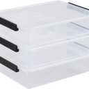 Saedy 3-Pack 5 Quart Plastic File Storage Bins With Lids, Clear Flat Stackable Storage Box