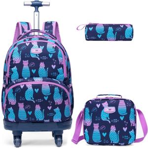 3PCS Rolling Backpack 18" for Girls Boys with Lunch Bag Pencil Case School Bags