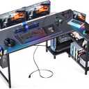 ODK 55 Inch L Shaped Gaming Computer Desk with Power Outlets, Corner Desk with Reversible Storage Shelves & PC Stand for Small Space, Modern Simple Home Office Table, Carbon Fiber Surface, Black