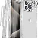 for iPhone 15 Pro Case 6.1" with Belt Clip Kickstand, 2 Camera Lens Protector & 2 Screen Protector, Heavy Duty Full Protection Phone Case(Belt Clip,Crystal Clear)