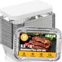 50 Pack Foil Pans with Lids,2.25 LB Aluminum Pans with Lids,Foil Food Containers,Disposable Takeout Pans For Catering Baking Takeout-50 Pans and 50 Cardboard Covers(8.5""×6""), Silver