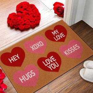 Tinideya Valentine's Day Door Mat Conversation Coir Doormat 29 x 17 Inch, Xoxo Kiss Valentine Decor for Bathroom Porch Front Door Outdoor Indoor, Red and Pink Love Heart Coir Rug with Non Slip Backing