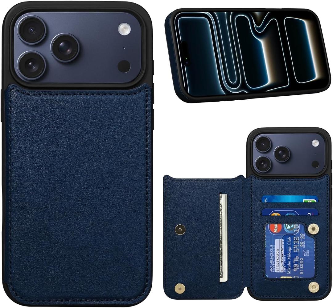 Keallce for iPhone 17 Pro Max Case Wallet with 3 Card Holder, RFID Blocking Protection, Magnetic Clasps Credit Slots Shockproof Flip Cover for iPhone 17 Pro Max Men Women,6.9inch Blue