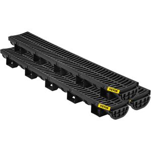 VEVOR Trench Drain System, Channel Drain with Plastic Grate, 5.7x3.1-Inch HDPE Drainage Trench, Black Plastic Garage Floor Drain, 6x39 Trench Drain Grate, with 6 End Caps, for Garden, Driveway-6 Pack