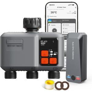 WiFi Sprinkler Timer 3 Zone with 984 FT Range, 3 Outlet Smart Water Timer for Garden Hose with Strong Wall Penetration/Rain Delay/Alexa & Google Voice/App Control, Water Hose Timers for Garden & Lawn