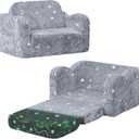 MeMoreCool Glow-in-the-Dark Dinosaur Kids Couch, 2-in-1 Foldable Kids Couch and Sofa Chair for Playroom Nursery, Soft Foam Fold Out Lounger for Boys Ages 1-3, Washable Cover, Gray | Reading, Lounging, 16.5"D x 25.6"W x 15.7"H