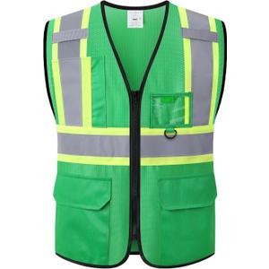 Hi Vis Reflective Safety Vest for Men Women with Multiple Pockets High Visibility Mesh Construction Work Vest,Meets ANSI/ISEA Standards(EK1-178-Green-M)