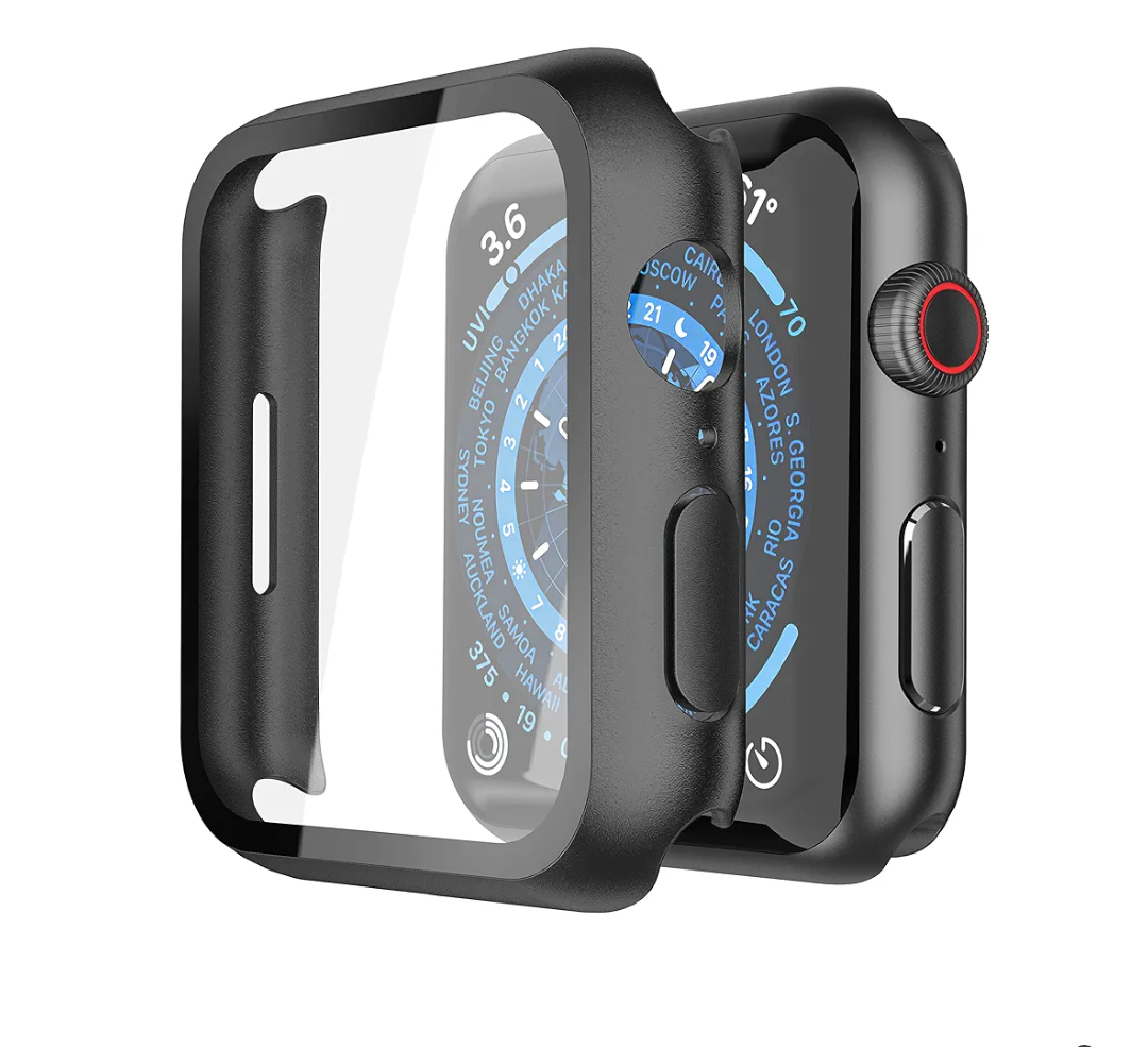 Pack Of 2 Misxi 2 Pack Hard PC Case with Tempered Glass Screen Protector Compatible with Apple Watch Series 9 (2023) Series 8 Series 7 45mm, Ultra-Thin Scratch Resistant Cover for iWatch S9/S8/S7, Black