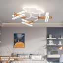 Airplane Ceiling Light Fixtures Cartoon Kids Chandelier Creative Wooden&Metal Lampbody with Acrylic Shade Flush Mount Ceiling Lamp for Children's Bedroom Nursery (A-White), L28.7 * W28.7*H10.2 inches