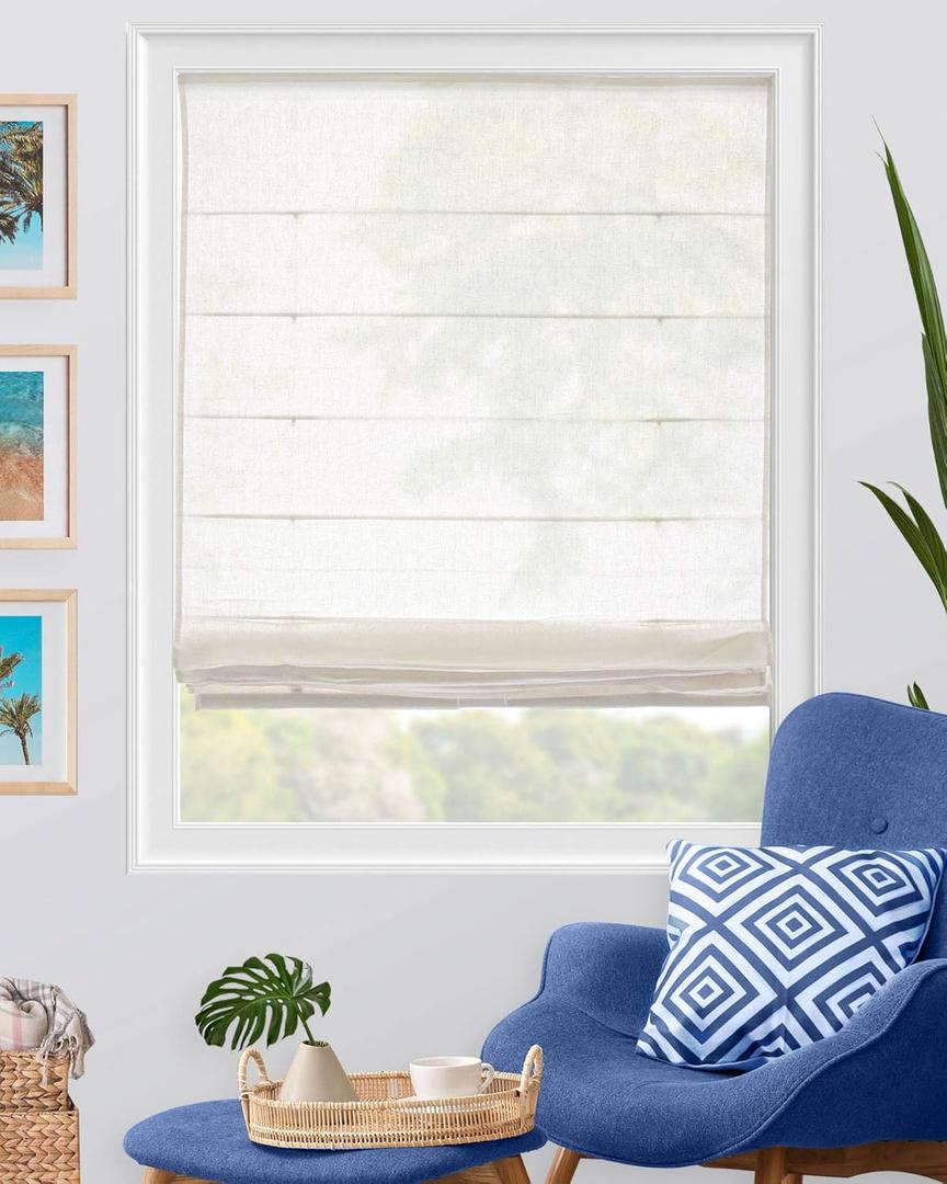 CHICOLOGY Roman Shades for Windows, Roman Window Shades, Roman Shades, Window Treatments, Window Shades for Home, Window Shade, 29" W X 64" H, Pacific White (Semi-Sheer/Light Filtering) 4 Pack