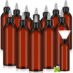 Barydat 6 Pcs 8 oz Squeeze Bottle Twist Top Applicator Empty Hair Oiling Bottle with Funnels Refillable Plastic Liquid Containers for Liquid Hair Oil Shampoo Lotion (Amber)