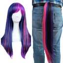 ANOGOL Free Cap + Purple Mix Pink Cosplay Wigs with Ponytail Rainbow Scene Wig with Tail Multi-Colored Synthetic Hair Anime Cosplay Wigs for Halloween Costume Christmas Party Outfit Mardi Gras Wig