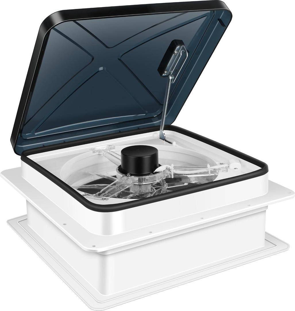 RV Roof Vent Fan — Powerful 1100 CFM Exhaust Fan, 6-Speed Brushless 12V Motor, 14×14" Black Lid RV Vent with Reversible Airflow for Smoke, Odor & Heat Removal (Black Lid)