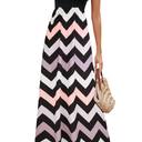 Sherosa Women Boho Chevron Striped Floral Printed Summer Sleeveless Tank Long Maxi Party Dress (M)