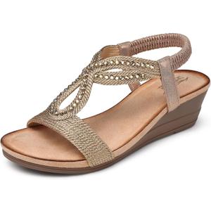 SHIBEVER Wedge Sandals for Women Dressy: Summer Low Wedges Comfortable Open Toe Sandals 10, 38 Champagne