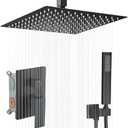 16 Inch Ceiling Mount Matte Black Shower System Bathroom Luxury Rain Mixer Shower Combo Set Ceiling Rainfall Shower Head System (Contain Shower Faucet Rough-in Valve Body and Trim Kit)