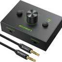 LiNKFOR 2 Ports 3.5mm Stereo Audio Selector Box with 3.5mm Audio Cable Support 1 in 2 Out / 2 in 1 Out, Mute Button Compatible with PC, CD Player, Laptop, Headphone, Plug & Play