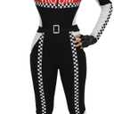 Womens Race Car Driver Costume  Sexy Racing Jumpsuit with Hat, Goggles & Gloves for Halloween & Themed Parties (L)