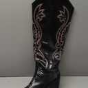 WIRALOMI Women Western Knee High Boots Embroidered Chunky Block Heel Cowboy Boots Pointed Toe Pull on Cowgirl Boots (10.5, Black)