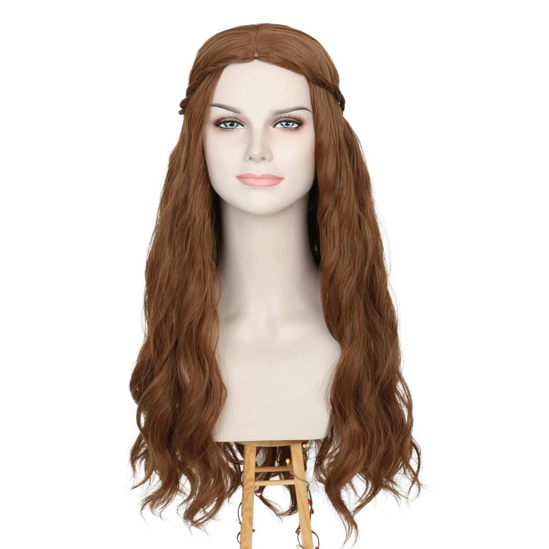 M MISS U HAIR Women Long Wavy Brown Wigs with Braid Princess Renaissance Hippie Cosplay Party Wig