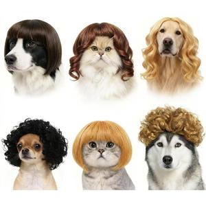 6 Pack Funny Cat and Dog Wigs, Soft Pet Cosplay Costume with Adjustable Straps, for Halloween Christmas Party Dress-Up, Ideal Gift for Pet Lovers