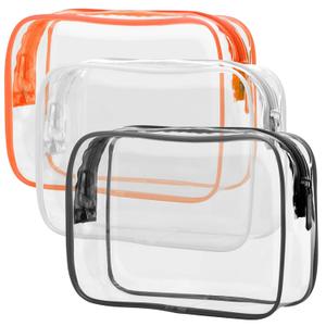 PACKISM Clear Toiletry Bag - 3 Pack TSA Approved Toiletry Bag Quart Size Bag, Travel Makeup Cosmetic Bag for Women Men, Carry on Airport Airline Compliant Bag, Black, White, Orange (Medium Set (Standard))
