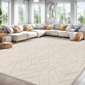 SHACOS Soft Area Rug for Living Room 9x12, Washable Non Slip Bedroom Rug Beige, Fluffy Large Rugs Carpet for Floor Living Room Kids Nursery Room, Home Decor Aesthetic - Leaf Pattern Design