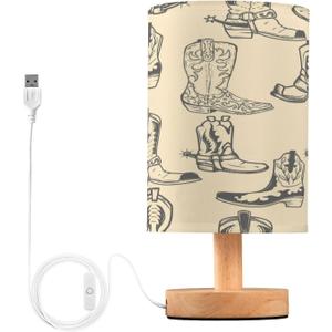 VIGTRO Table Lamp with USB Cowboy Boots Bedroom Nightstand Lamps, Western Wood Base LED Desk Light for Living Room, Office (Color 03)