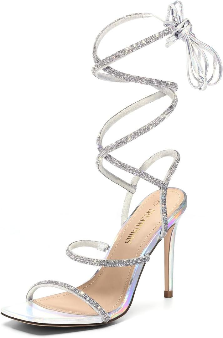 DREAM PAIRS High Heels Stilettos for Women - Strappy Gladiator Sexy Square Toe Open Toe Dressy Pumps Sandals (9, Silver)
