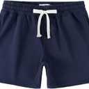 NIMENJOJA Mens 5.5" Athletic Gym Shorts Cotton Jogger Workout Lounge Jersey Zipper Pocket Sweat Shorts (Medium, Navy Blue)