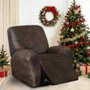 ANARACHON Leather Look Recliner Chair Covers, 4-Pieces Stretch Recliner Cover, Soft Reclining Chair Slipcover, Washable Furniture Protector for Lazy Boy Recliner (1 Seater, Brown)