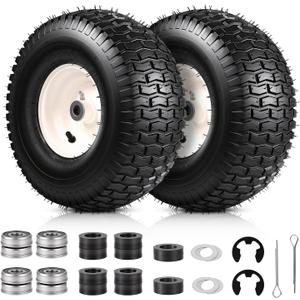 2Pack 15x6.00-6 Tire and Wheel Assembly, Replacement for Craftsman John Deere Cub Cadet Riding Mowers, 4 Ply Tubeless Lawn Mower Tires 15x6x6, 3" Centered Hub, 3/4" Bushing