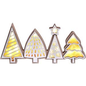 Christmas Tabletop Decorations, Lighted Wooden Christmas Tree Table Decor, Indoor Xmas Tree Block Sign with LED Lights, Farmhouse Winter Holiday Centerpiece for Mantel Shelf (White)