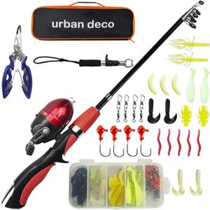 Urban Deco Kids Fishing Pole Set Portable Telescopic Kids Fishing Rod and Reel Combo Kit with Tackle Box for Beginners, Boys,Girls,Youth,Children 